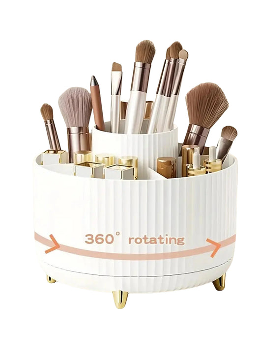 360° Rotating Makeup Organizer | Vanity Storage with Brush Holder