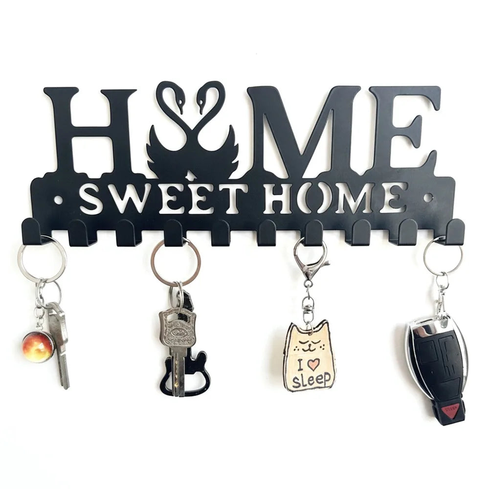 Home Sweet Home" Metal Key Holder | Wall-Mounted Entryway Organizer