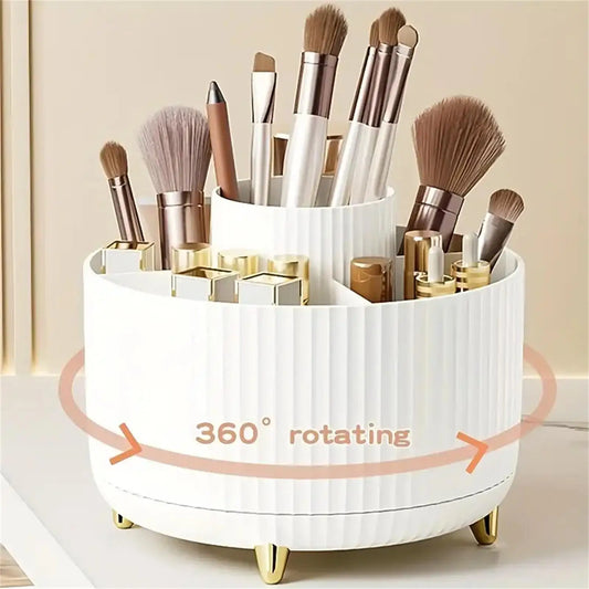 360° Rotating Makeup Organizer | Vanity Storage with Brush Holder