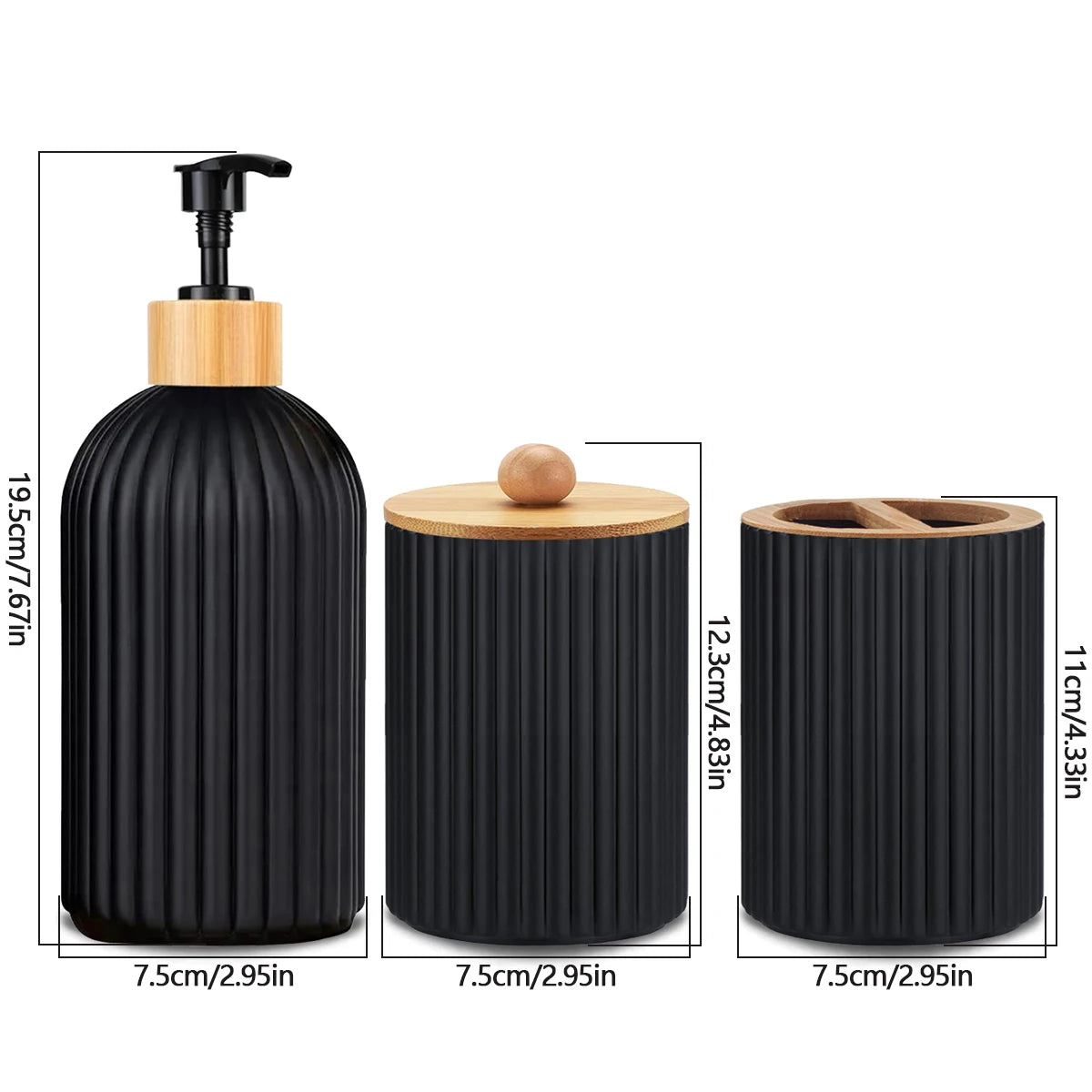 Ribbed Soap Dispenser & Storage Set | Modern Bathroom Organization
