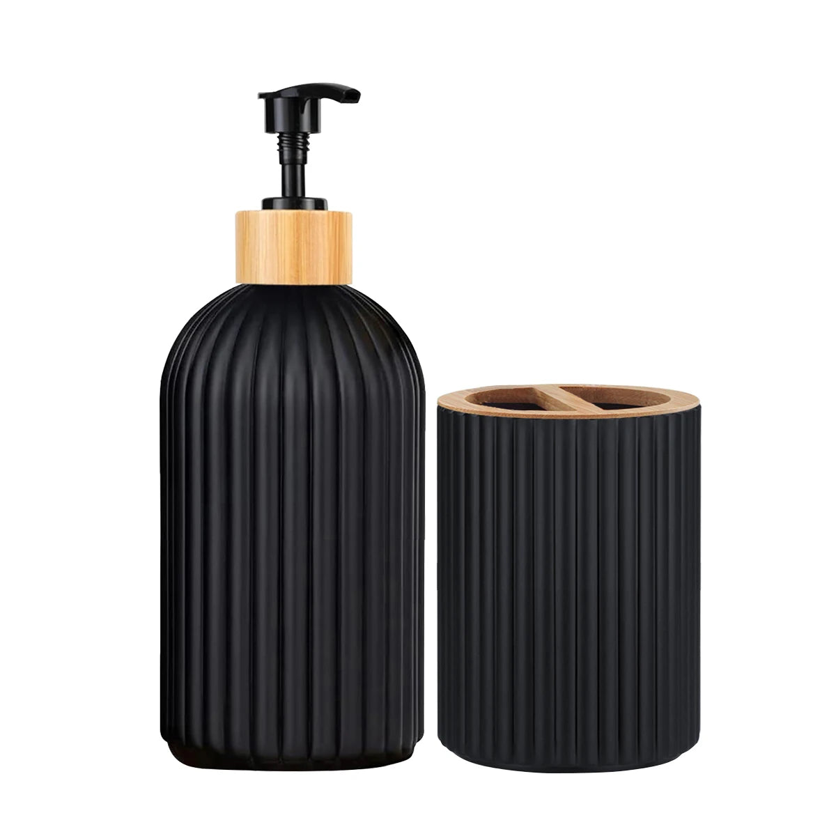 Ribbed Soap Dispenser & Storage Set | Modern Bathroom Organization
