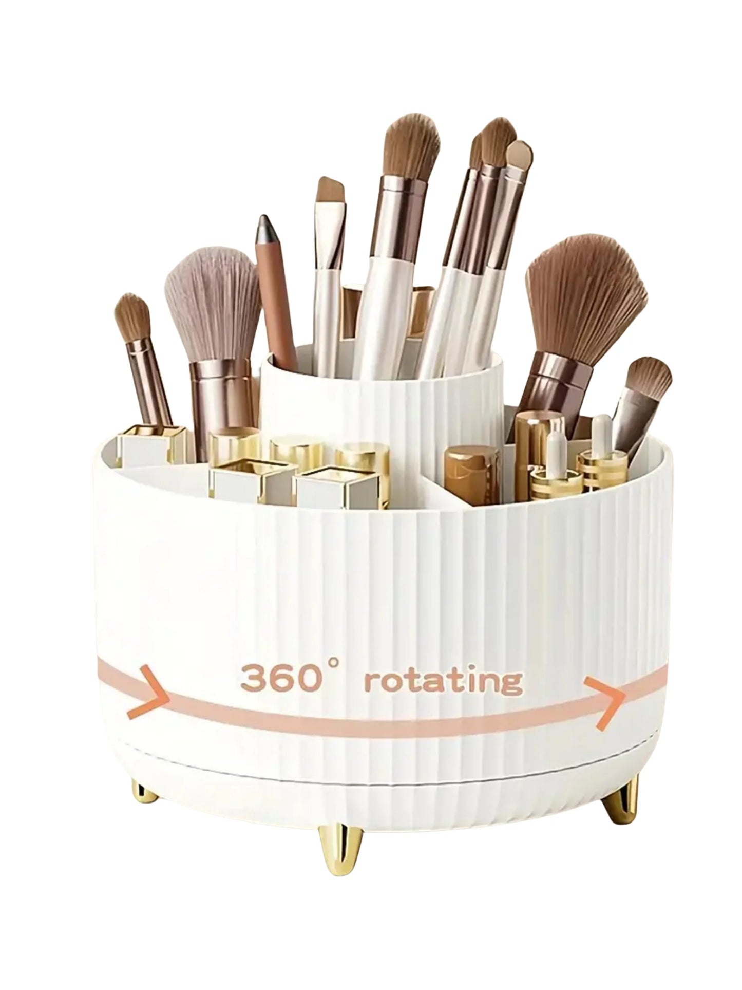360° Rotating Makeup Organizer | Vanity Storage with Brush Holder
