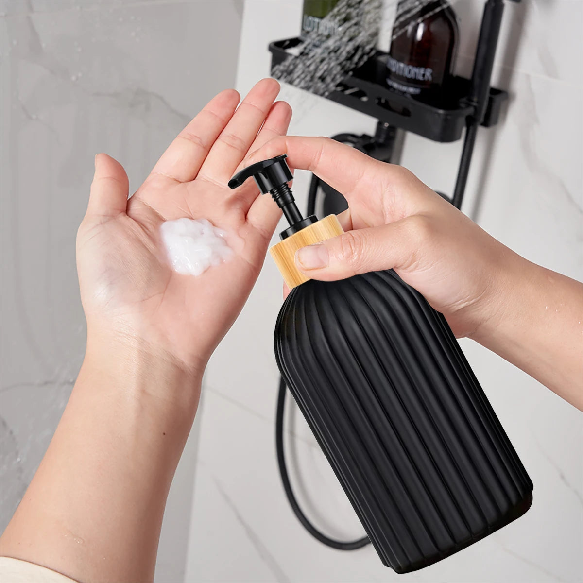 Ribbed Soap Dispenser & Storage Set | Modern Bathroom Organization