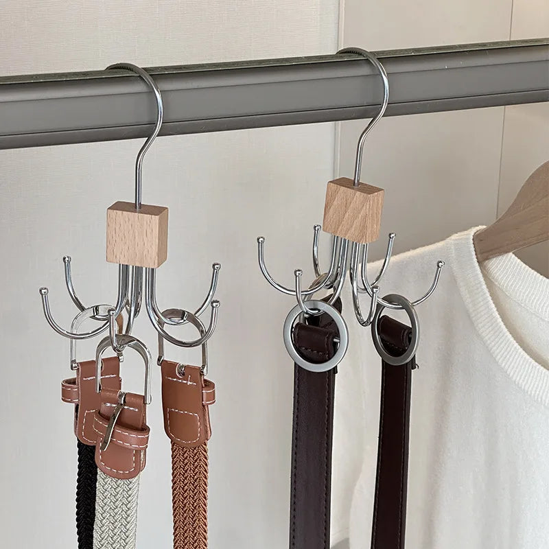 Multi-Hook Rotating Belt & Accessory Organizer | Closet Storage
