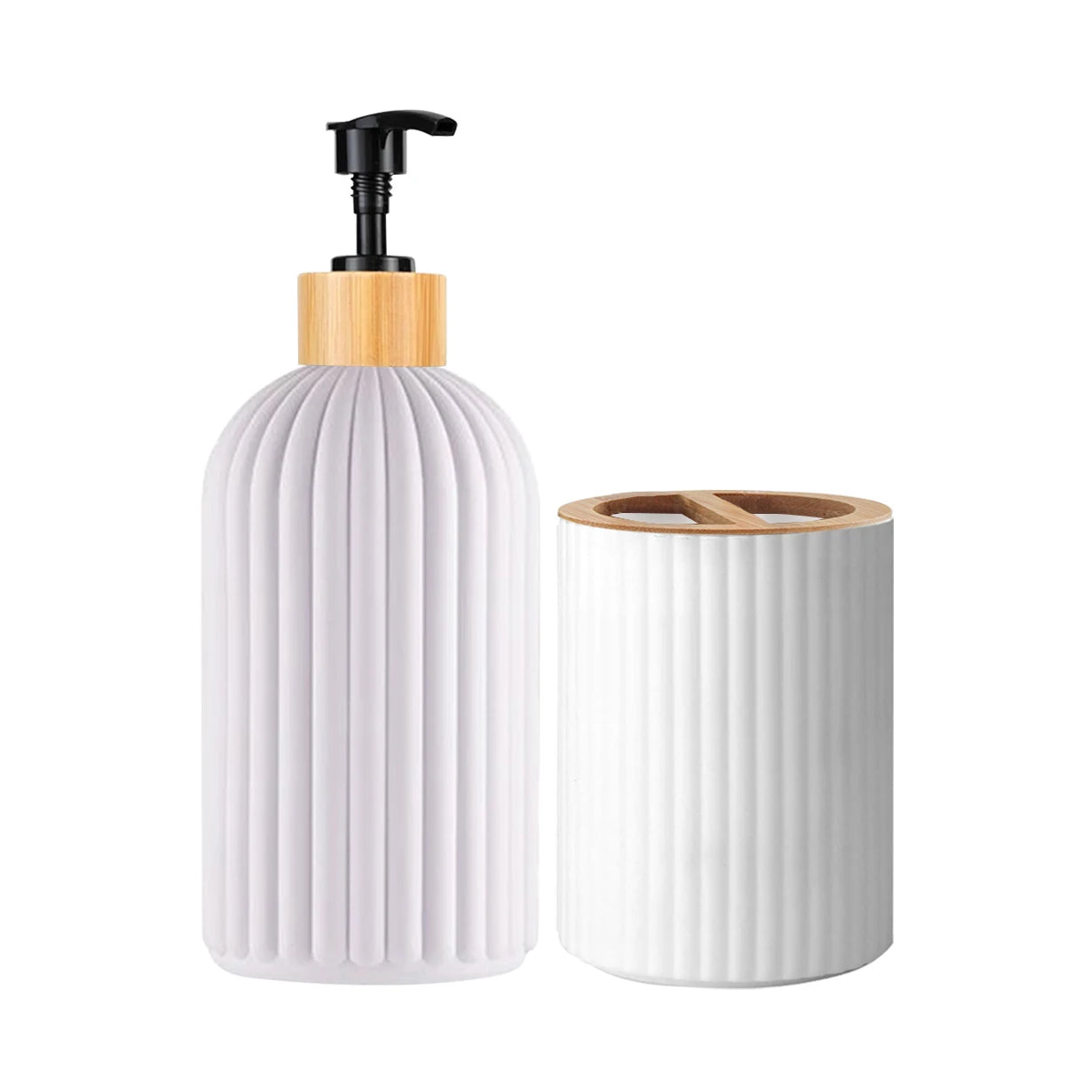 Ribbed Soap Dispenser & Storage Set | Modern Bathroom Organization